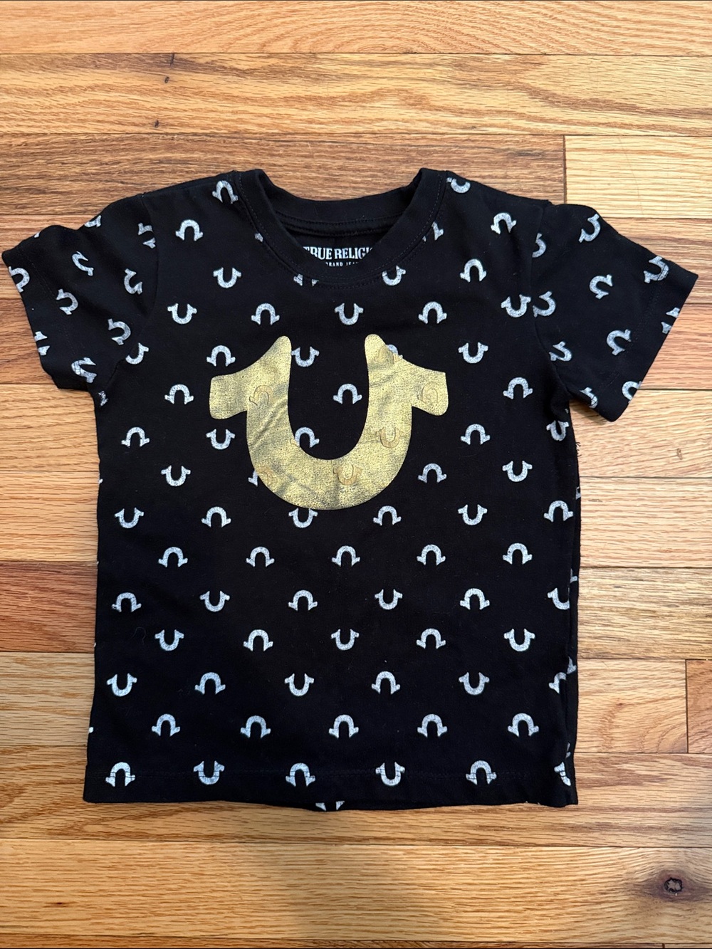 True Religion Black Tee with Gold Horseshoe Print